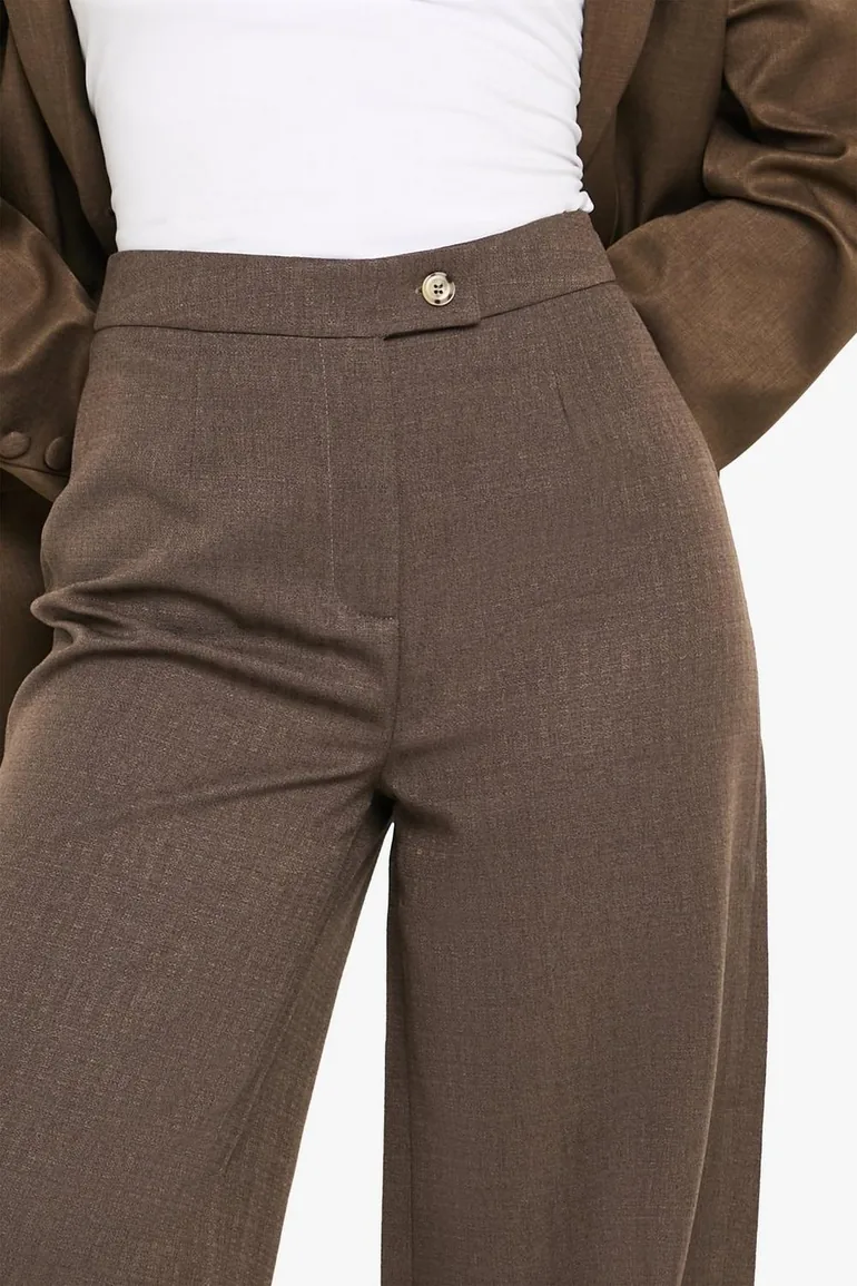 Textured Straight Leg Trousers - mocha - 3