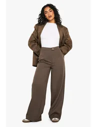 Textured Straight Leg Trousers - mocha