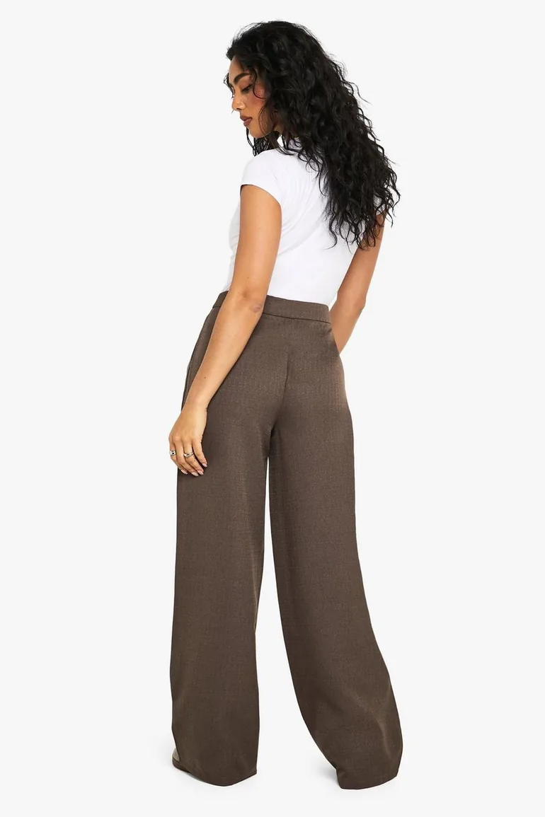 Textured Straight Leg Trousers - mocha - 1