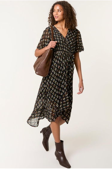 Geometric Mesh Ruffle Dress