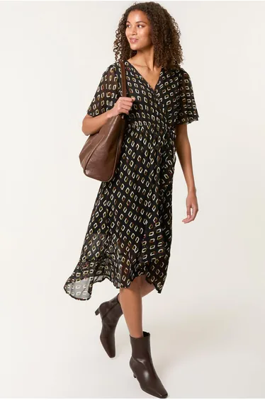 Geometric Mesh Ruffle Dress