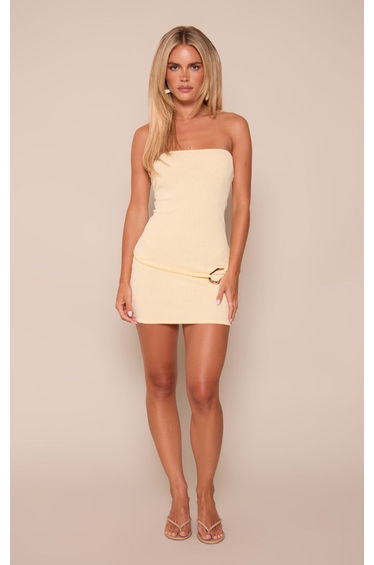 Petite Lemon Sheer Woven Belt Detail Flowy Bandeau Mini Dress