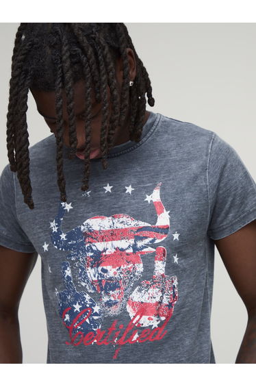 Shrunken Bull Graphic Slub T-Shirt - black