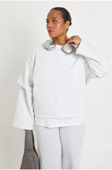 Plus 2 in 1 Sweat Long Sleeve T-Shirt - grey marl