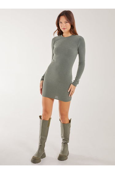 Green Column Mini Dress with Long Sleeve