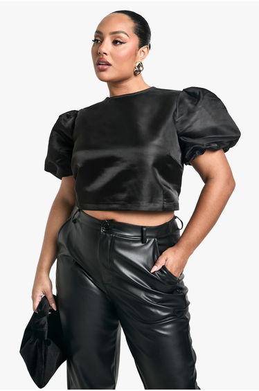Plus Taffeta Bow Tie Back Top - black