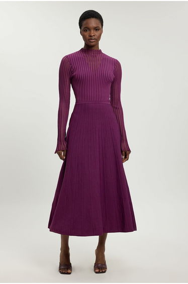 Viscose Blend Filament Knit Midi Dress