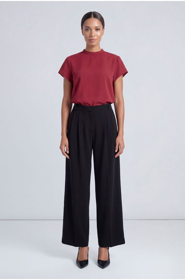 High Neck Twill Short Sleeve Top