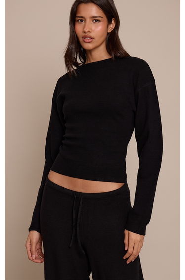 Tall Black Cocoon Sleeve Cinched Long Sleeve T Shirt