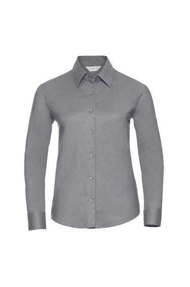 Russell Collection Ladies/Womens Long Sleeve Easy Care Oxford Shirt - Silver