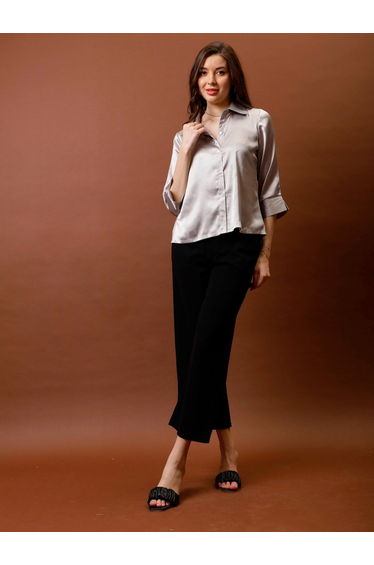 Beige Spread Collar Relaxed Fit Shirt