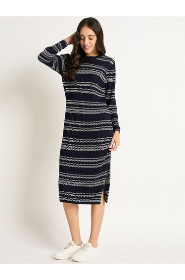 Striped Straight Fit Knitted Midi Dress