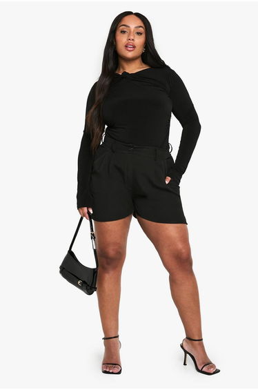 plus twist detail rouched bodysuit - black