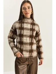 LUCCI Thick Plaid Half Turtleneck Sweater - 1