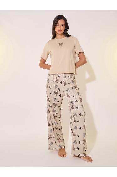 Butterfly Print Round Neck T-Shirt and Pyjama Set