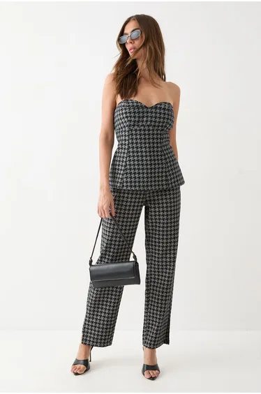 Dogtooth Printed Denim Straight leg Jean