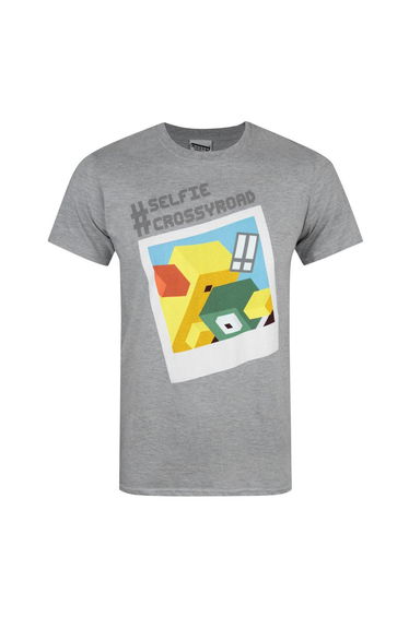 Crossy Road Mens Official Selfie Short Sleeved T-Shirt - Light Grey