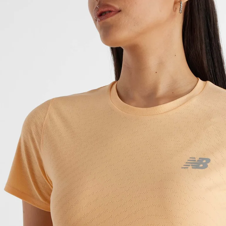 Women's New Balance Jacquard Slim T-Shirt in Orange - 3