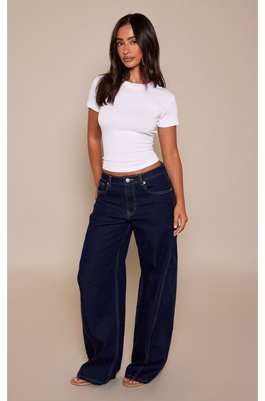 Petite Indigo Mid Rise Stretch Barrel Jeans