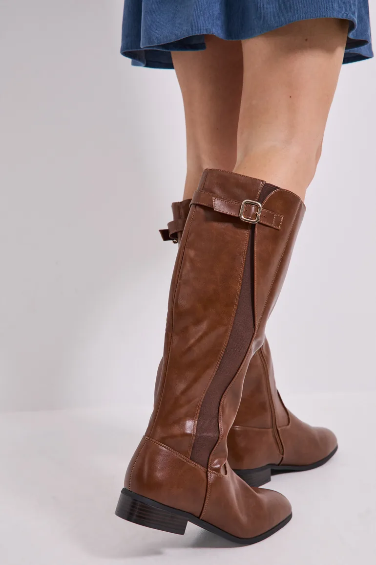 Wide Fit Kamille Faux Leather Elastic Knee High Riding Boots - 2