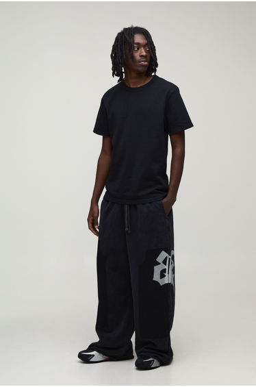 Extreme Wide Leg Embellished Washed Loopback Jogger - black