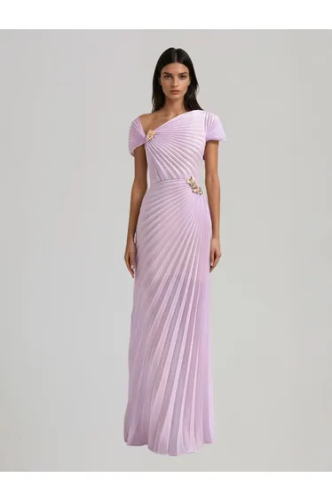Lineara Pleated Asymmetric Maxi Dress