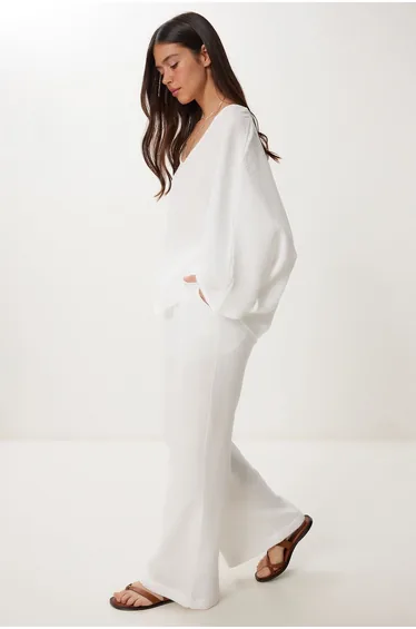 Women's Ecru Muslin Blouse Trouser Set