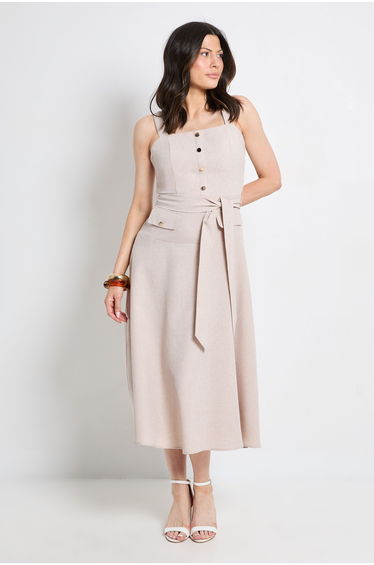 Square Neck Strap Utility Midi Dress