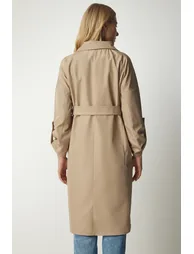 Women's Beige Belted Seasonal Trench Coat - 7