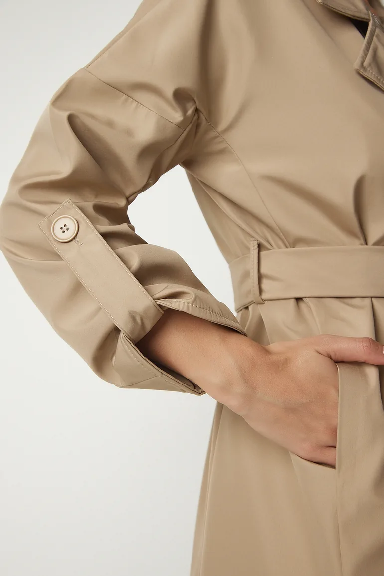 Women's Beige Belted Seasonal Trench Coat - 6