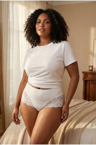 White-pink 2-pack high-waisted lace soft stretch classic plus size panties