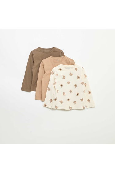 Pack of 3 long-sleeved t-shirts BEIGE