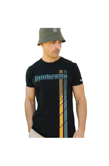 Lambretta Mens SS25 Racing Stripe T-Shirt - Black
