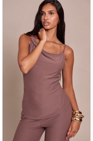 Mocha Soft Touch Asymmetric Strap Top