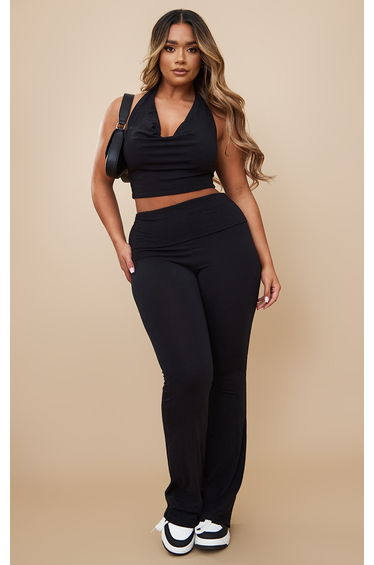 Shape Black Contour Jersey Foldover Waist Flare Trousers
