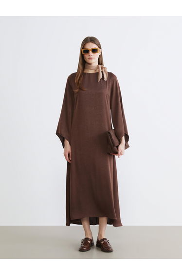 Crew Neck A Form Satin Dress