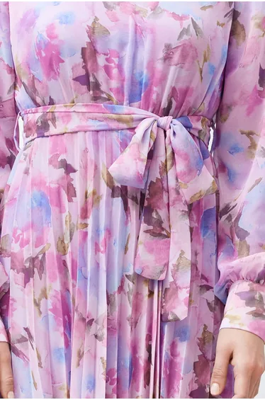 فستان مبطن بطبعة أزهار - زهري