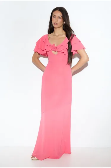 Chiffon Ruffle Sheer Maxi Dress