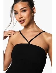 Linen Look Drape Wrap Mini Dress - black - 3