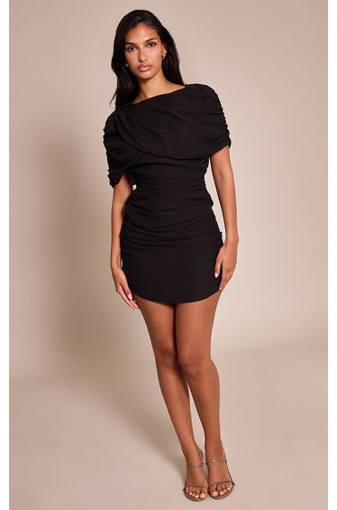 Black Chiffon Ruched Mini Skirt