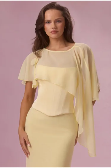Premium Chiffon Cape in Butter Yellow