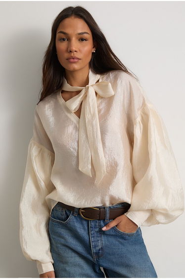 Pussybow Tie Neck Blouson Sleeve Blouse