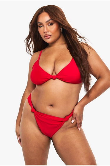Plus Padded Knot Front Detail Bikini Top - red