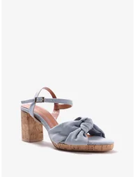 Women Cork Block Heel Sandals with Knotted Bow - 1