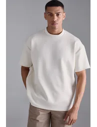 Oversized Extended Neck Scuba T-shirt - ecru