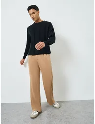 Men Black Ribbed Oversized Sweater - 1