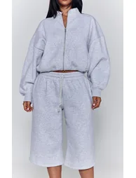 Petite Ash Grey Elasticated Waist Wide Leg Sweat Jorts - 1