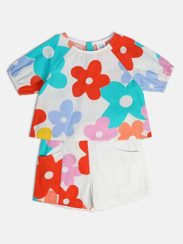 Girls Floral Cotton Top and Shorts Set - 5