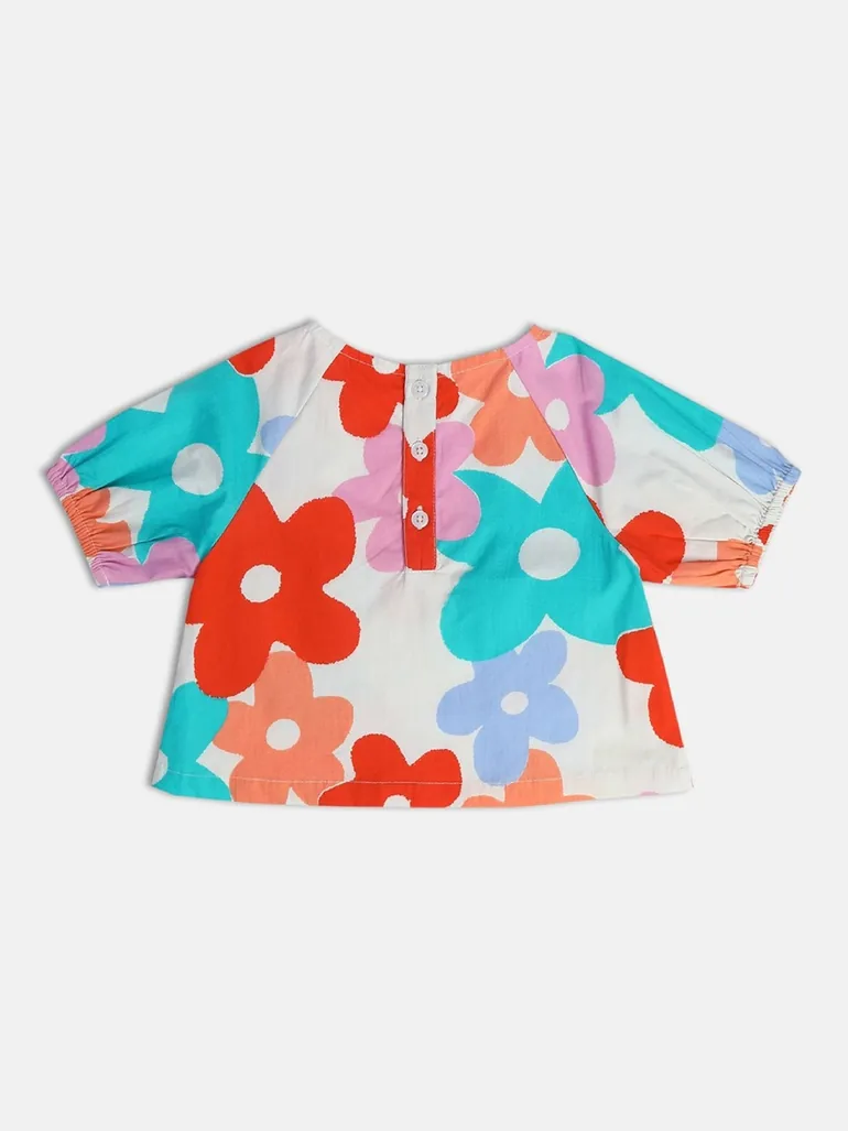 Girls Floral Cotton Top and Shorts Set - 2
