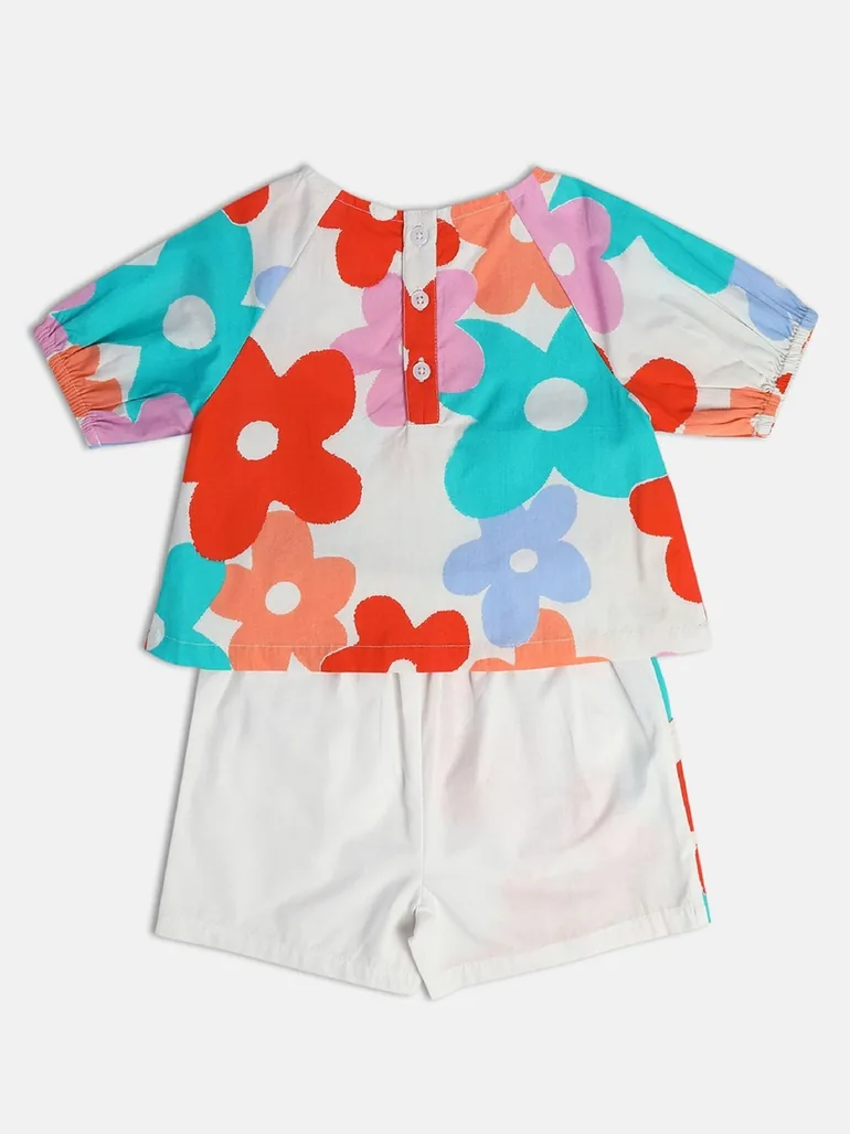Girls Floral Cotton Top and Shorts Set